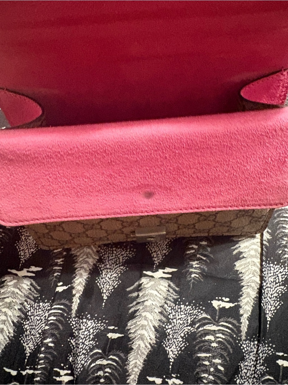 Gucci Beige GG Supreme Crossbody with Pink Trim and Silver Chain - Picture 5 of 7